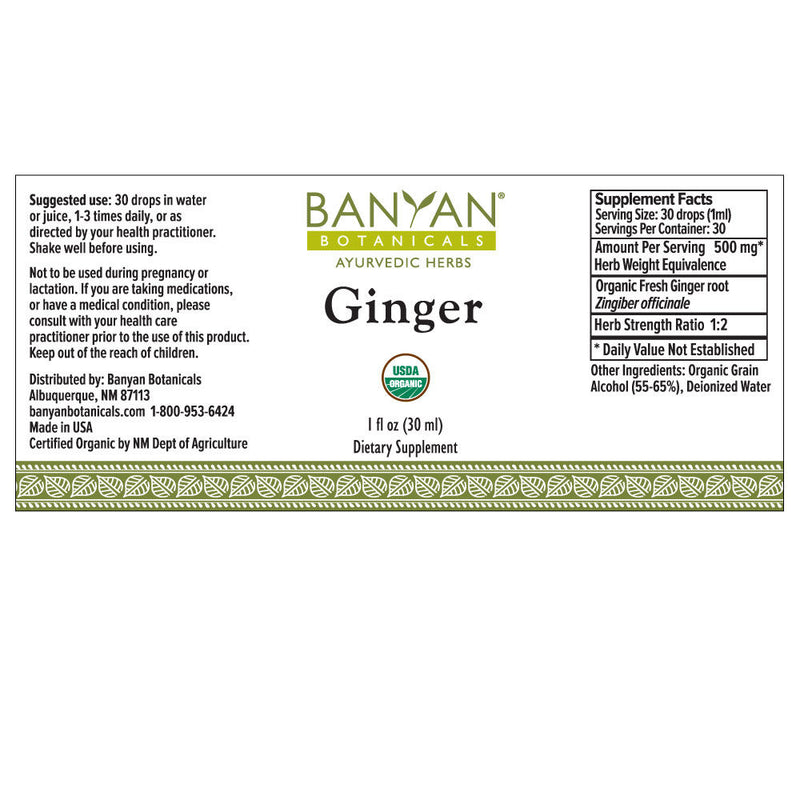 Ginger Liquid Extract (Banyan Botanicals) Label