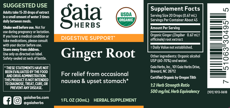Ginger Root 1oz (Gaia Organics®) (Gaia Herbs) Label