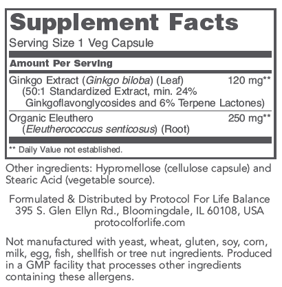 Ginkgo Biloba 120 mg (Protocol for Life Balance) Supplement Facts