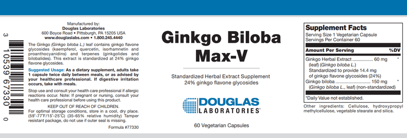 Ginkgo Biloba Max-V (Douglas Labs) label