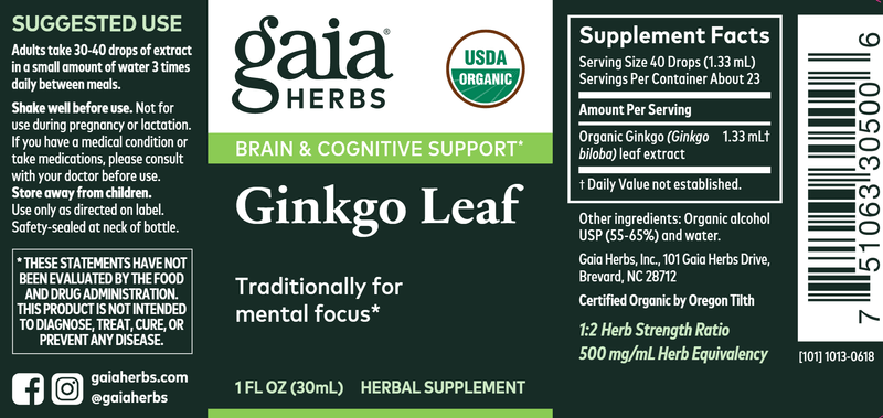 Ginkgo Leaf (Gaia Organics®) (Gaia Herbs) Label