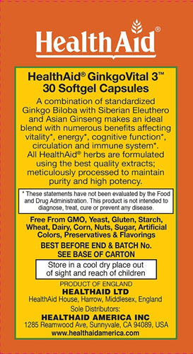 Ginkgo Vital 3 100 mg (Health Aid America) Label 1