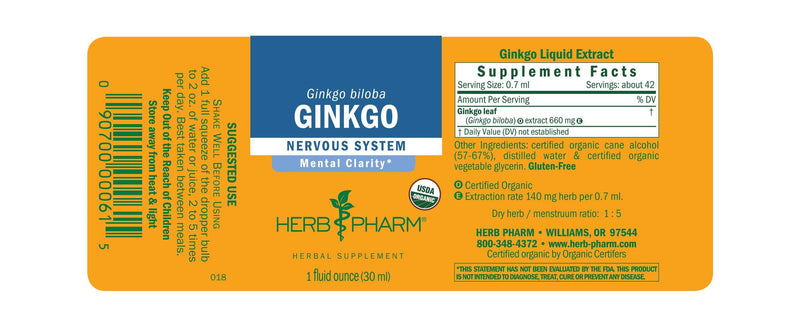 Ginkgo 1oz label | Herb Pharm