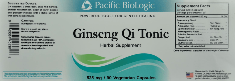 Ginseng Qi Tonic (Pacific BioLogic) Label