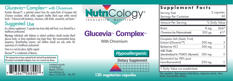 Glucevia Complex (Nutricology) Label