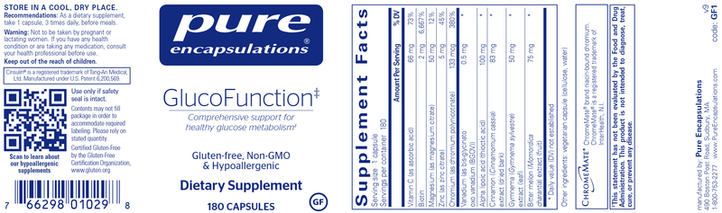 GlucoFunction 180ct (Pure Encapsulations) Label