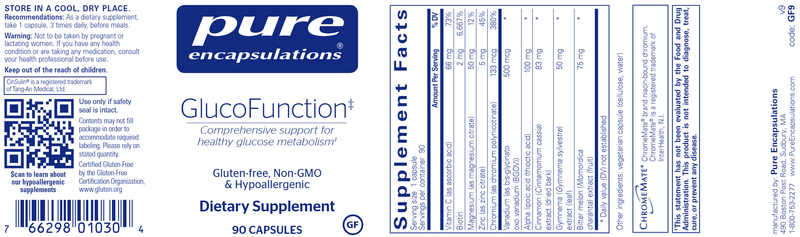 GlucoFunction 90ct (Pure Encapsulations) Label