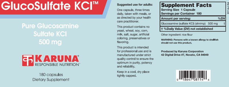 GlucoSulfate KCl 500 mg  (Karuna Responsible Nutrition) Label