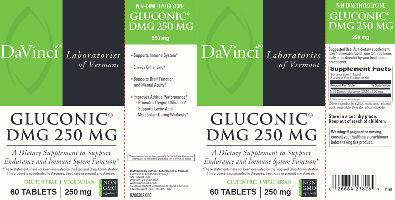 Gluconic Dmg 250 mg 60 Tabs DaVinci Labs Label