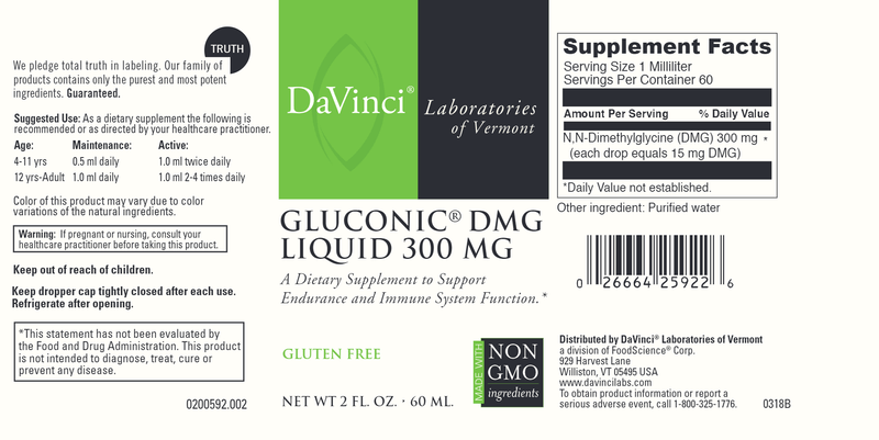 Gluconic Dmg Liquid 300 Mg DaVinci Labs Label