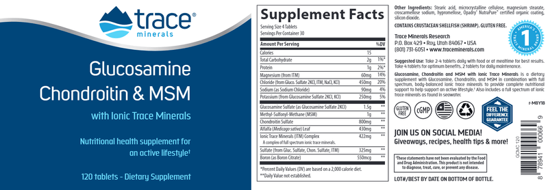 Glucosamine/Chondroitin/MSM (Trace Minerals Research) Label