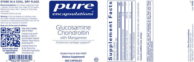 Glucosamine Chondroitin W/ Manganese (Pure Encapsulations) 360 Label