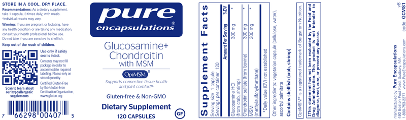 Glucosamine Chondroitin with MSM 120 Caps (Pure Encapsulations) Label