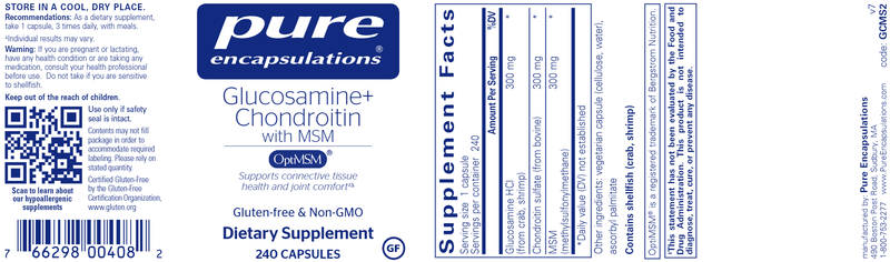 Glucosamine Chondroitin with MSM 240 Caps (Pure Encapsulations) Label
