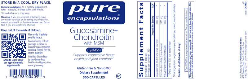 Glucosamine Chondroitin with MSM 360 Caps (Pure Encapsulations) Label