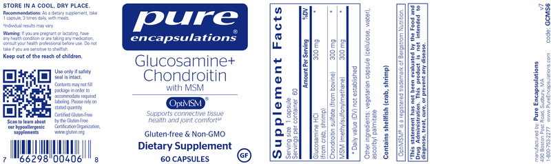 Glucosamine Chondroitin with MSM 60 Caps (Pure Encapsulations) Label