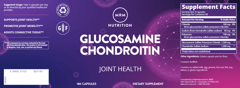 Glucosamine Chondroitin (Metabolic Response Modifier) 180ct Label