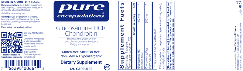 Glucosamine HCl Chondroitin (Pure Encapsulations) Label