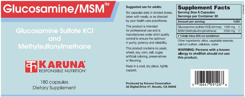 Glucosamine/MSM (Karuna Responsible Nutrition) Label