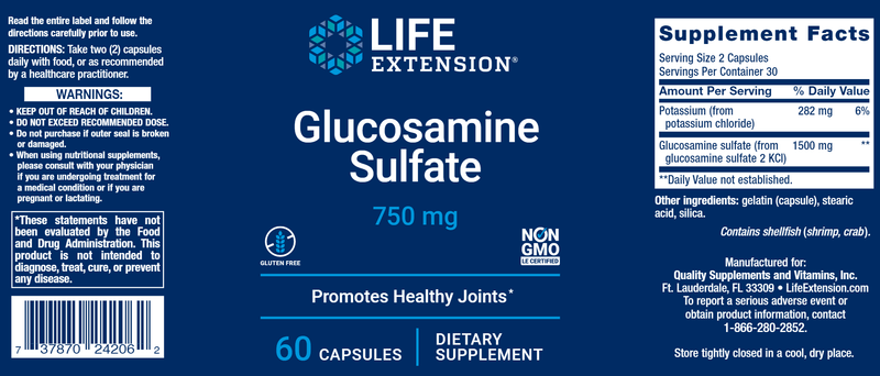 Glucosamine Sulfate 750 mg (Life Extension) Label