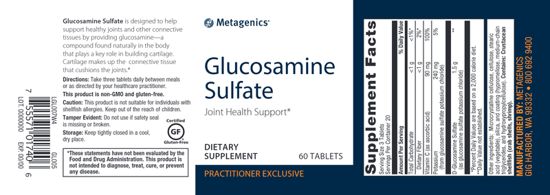 Glucosamine Sulfate 750 mg (Metagenics) Label