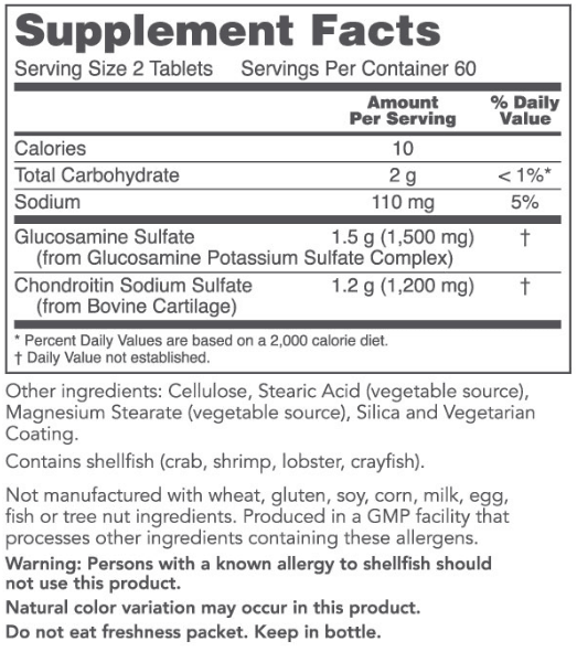 glucosamine & chondroitin (protocol for life balance) supplement facts