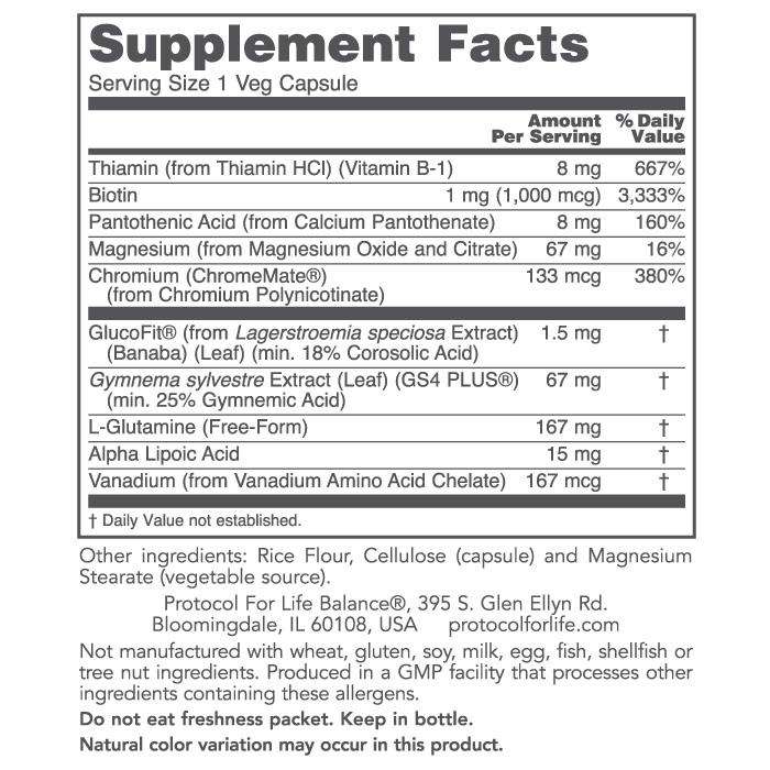 Glucose Balance (Protocol for Life Balance) Supplement Facts