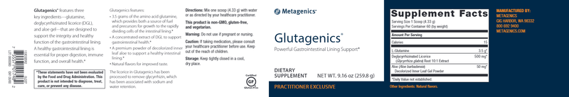 Glutagenics Powder (Metagenics) Label