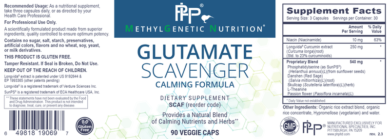 Glutamate Scavenger Calming Formula Professional Health Products Label