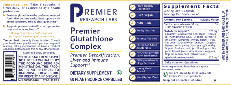 Glutathione Complex Premier (Premier Research Labs) Label