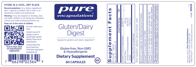 Gluten/Dairy Digest (Pure Encapsulations) 60ct Label
