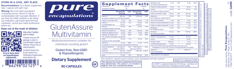 GlutenAssure Multivitamin (Pure Encapsulations) Label