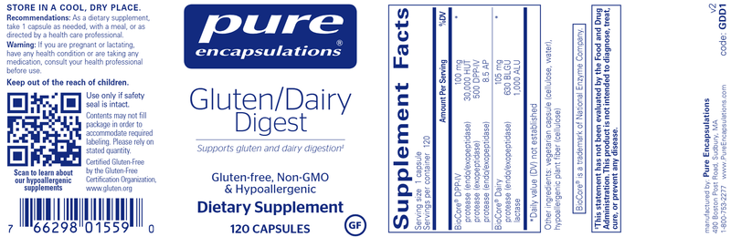 Gluten/Dairy Digest (Pure Encapsulations) 120ct Label