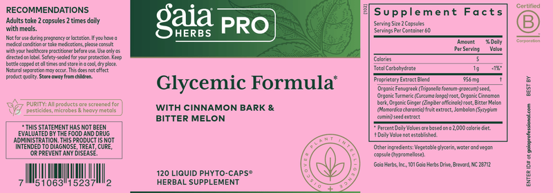 Glycemic Formula (Gaia Herbs Professional Solutions) Label