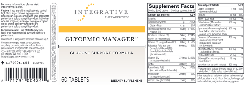 Glycemic Manager™ (Integrative Therapeutics) Label