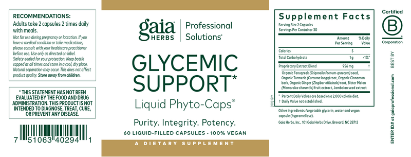 Glycemic Support (Gaia Herbs Professional Solutions) label