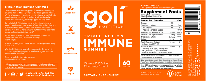 Goli Immune Gummies Goli Nutrition Label