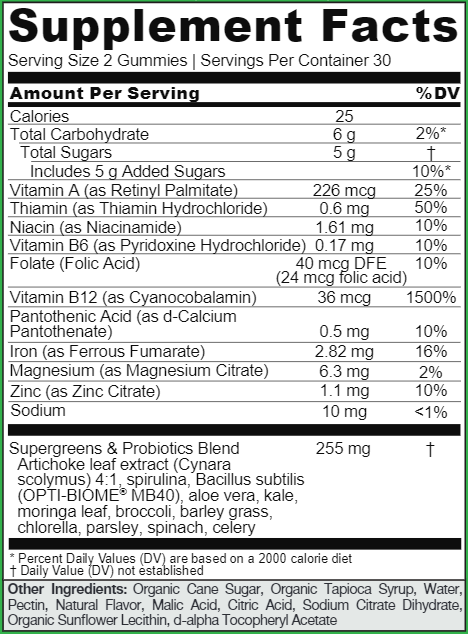 Goli Super Greens Gummies Goli Nutrition Supplement Facts