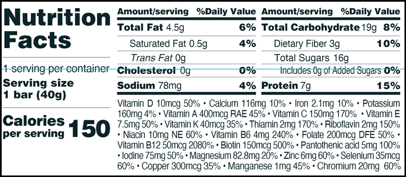 Good Green Vitality Multivitamin Bar NuZest Nutrition Facts