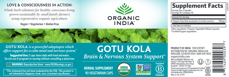 Gotu Kola (Organic India) Label