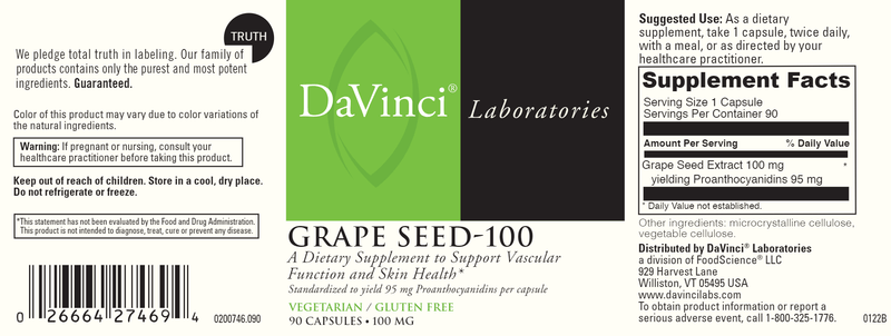 Grape Seed 100 (DaVinci Labs) 90ct Label