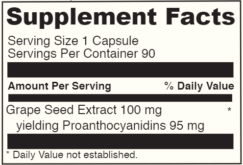Grape Seed 100 (DaVinci Labs) 90ct Supplement Facts