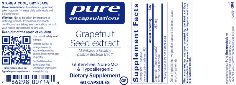 Grapefruit Seed Extract 60 Caps (Pure Encapsulations) Label