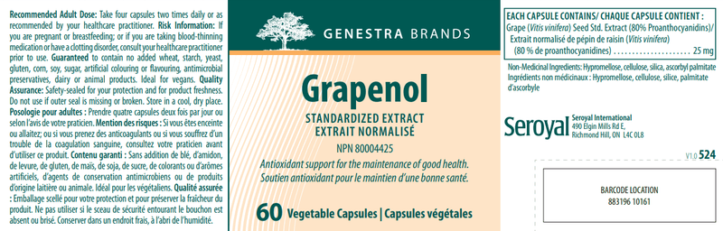 Grapenol 120 Caps Genestra Label