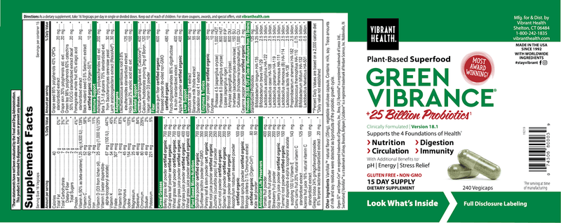 Green Vibrance Capsules (Vibrant Health) Label