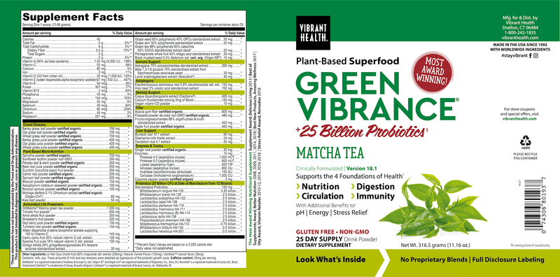 Green Vibrance Matcha (Vibrant Health) Label