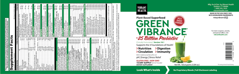 Green Vibrance Powder 6.26oz (Vibrant Health) Label
