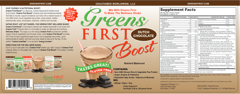 Greens First Boost Dutch Chocolate (Greens first) Label