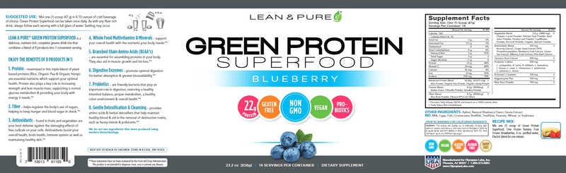 Green Protein Superfood (Lean & Pure) Label