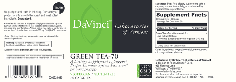 Green Tea 70 DaVinci Labs Label